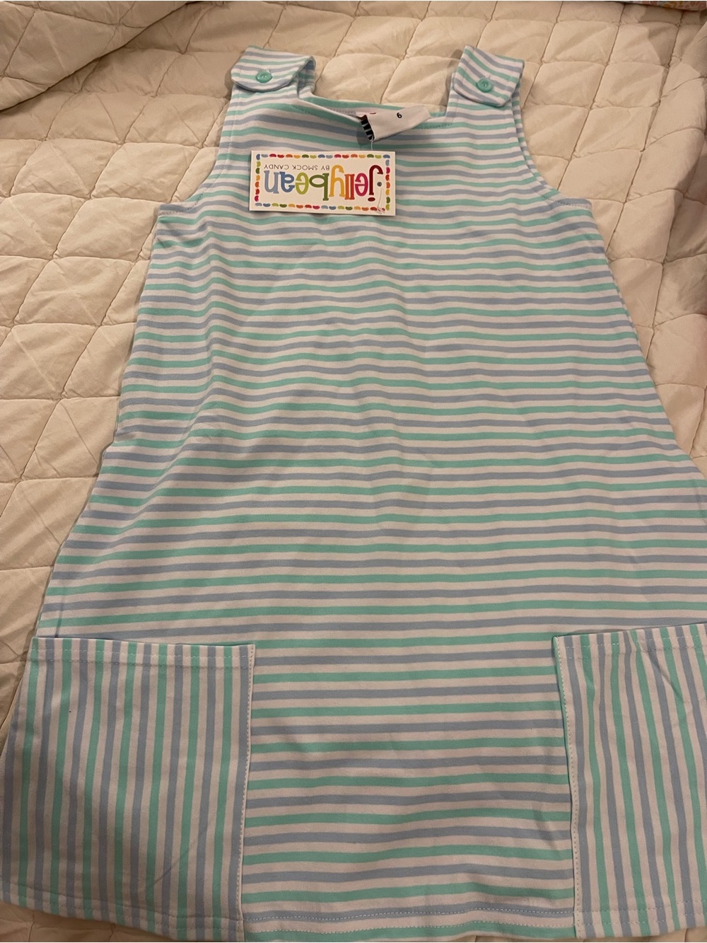 Jellybean Girls' Mint & White Striped Pinafore Dress